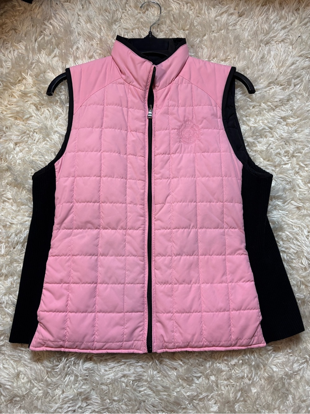 Lauren Ralph Lauren Pink & Black Reversible Quilted Vest-Petite L